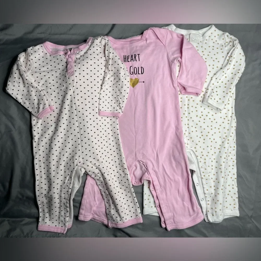 Baby Girl Heart Print Onesies Set